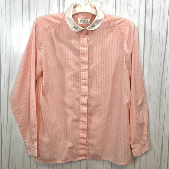Vintage Tops Vintage Embroidered Pink Gingham Buttonup Shirt Poshmark